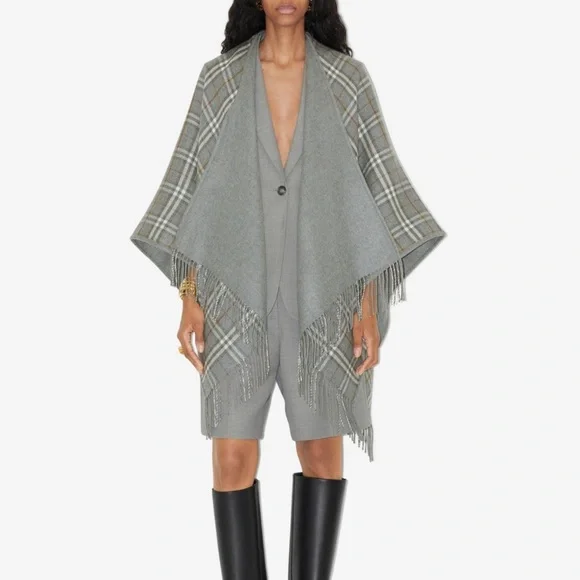 Max Studio Gray and Black Checkered Poncho Cape Shawl One Size - Picture 1 of 10